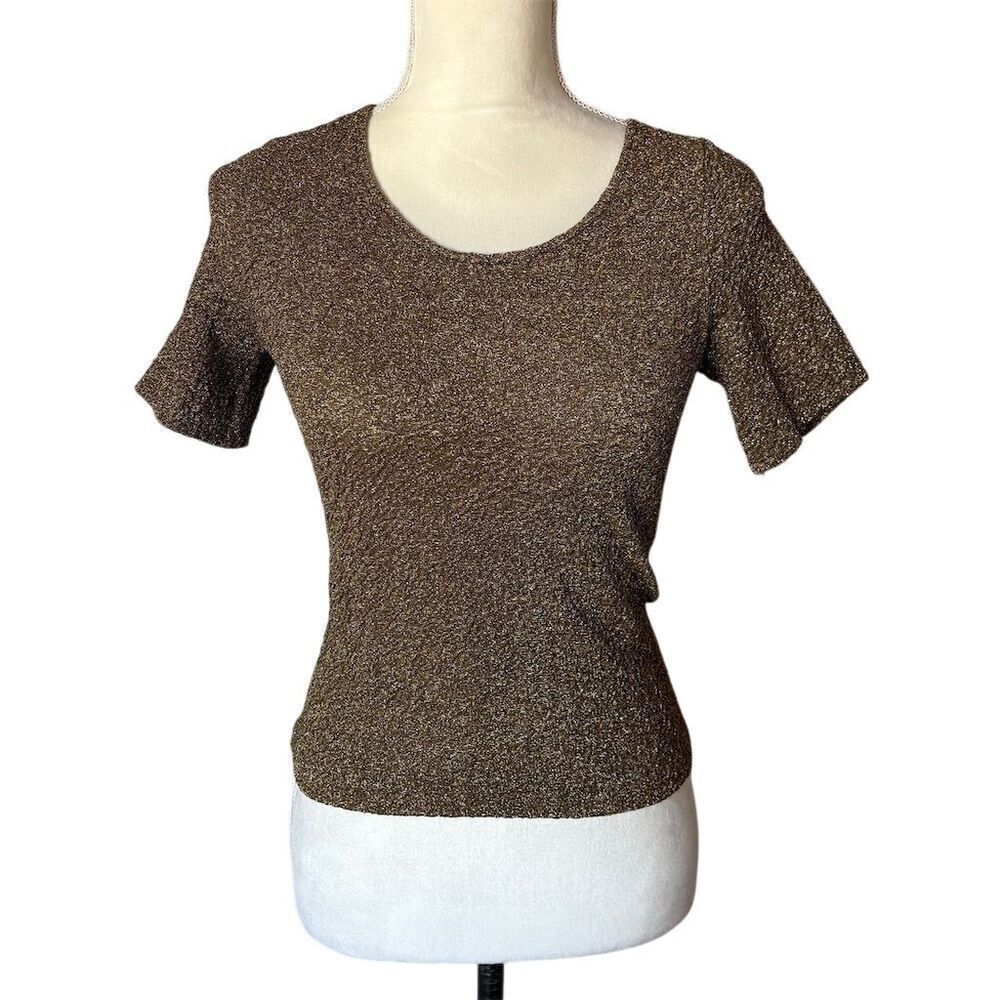 Vintage Stepping Up Gold Short Sleeve Fitted Party Top Size L Whimsigoth 90’s